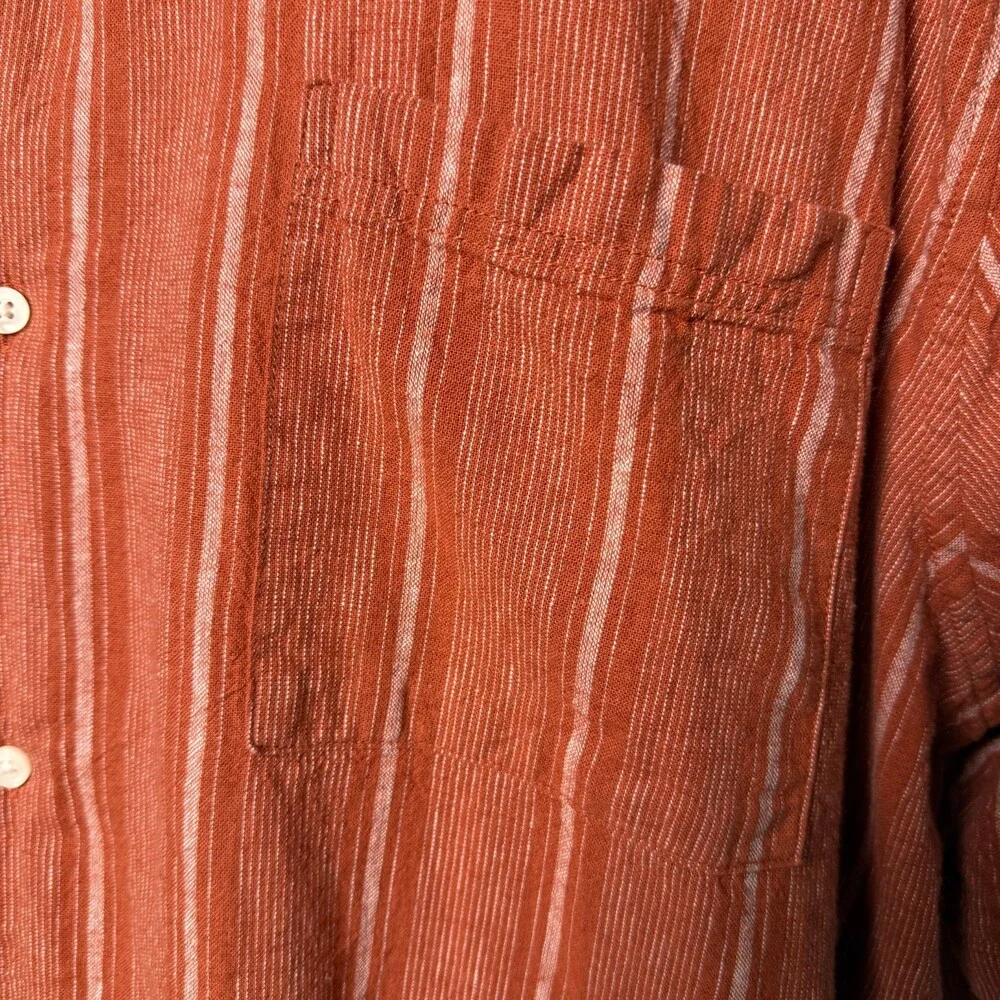 Mutual Weave Men's Linen Cotton Short Sleeve Casual Shirt Sz 3XLT Orange Stripe